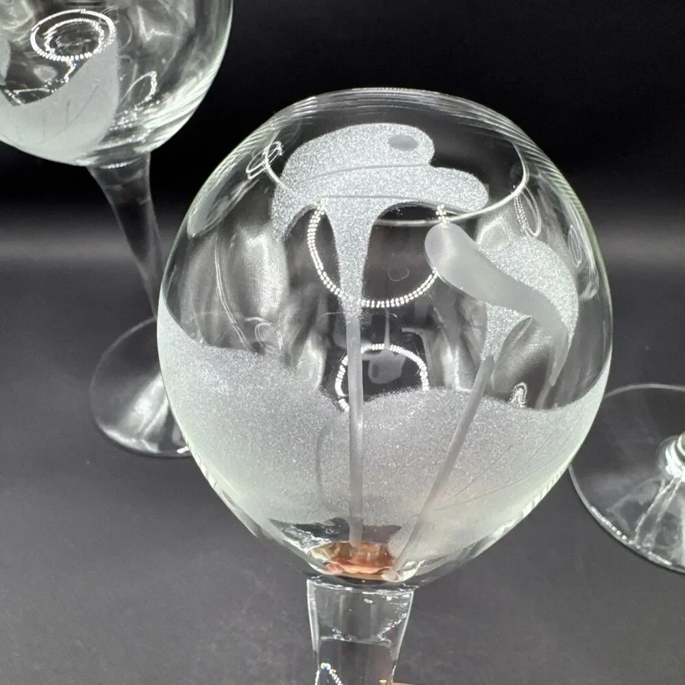 Etched Frosted Calla Lily Balloon Wine Glasses Set Of 4